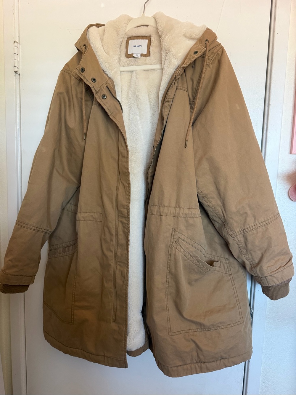 Old Navy Tan Hooded Sherpa-Lined Utility Jacket